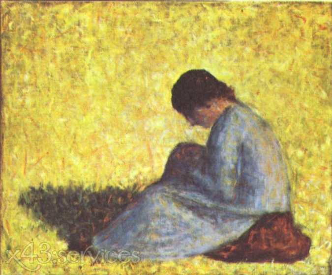 Georges Seurat - Auf einer Wiese sitzendes Bauernmaedchen - Peasant girl sitting on a meadow